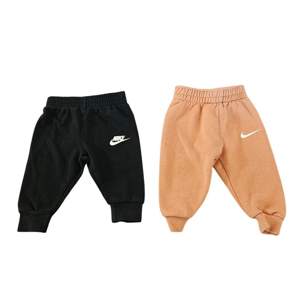 Nike Baby Jogger Pants Set 2 Pack Black Orange Swoosh Fleece Sweatpants 3M